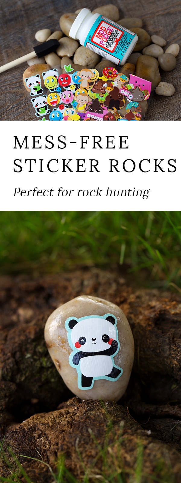 Do you love decorating rocks with your kids, but dread cleaning up the mess? If so, these mess-free sticker rocks are for you. Perfect for rock hunting!
