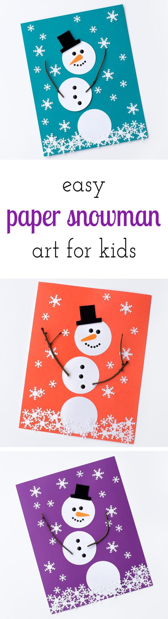 Easy Paper Snowman Art is a simple, fun, and inexpensive winter art activity for kids. Perfect for crafters of all ages!