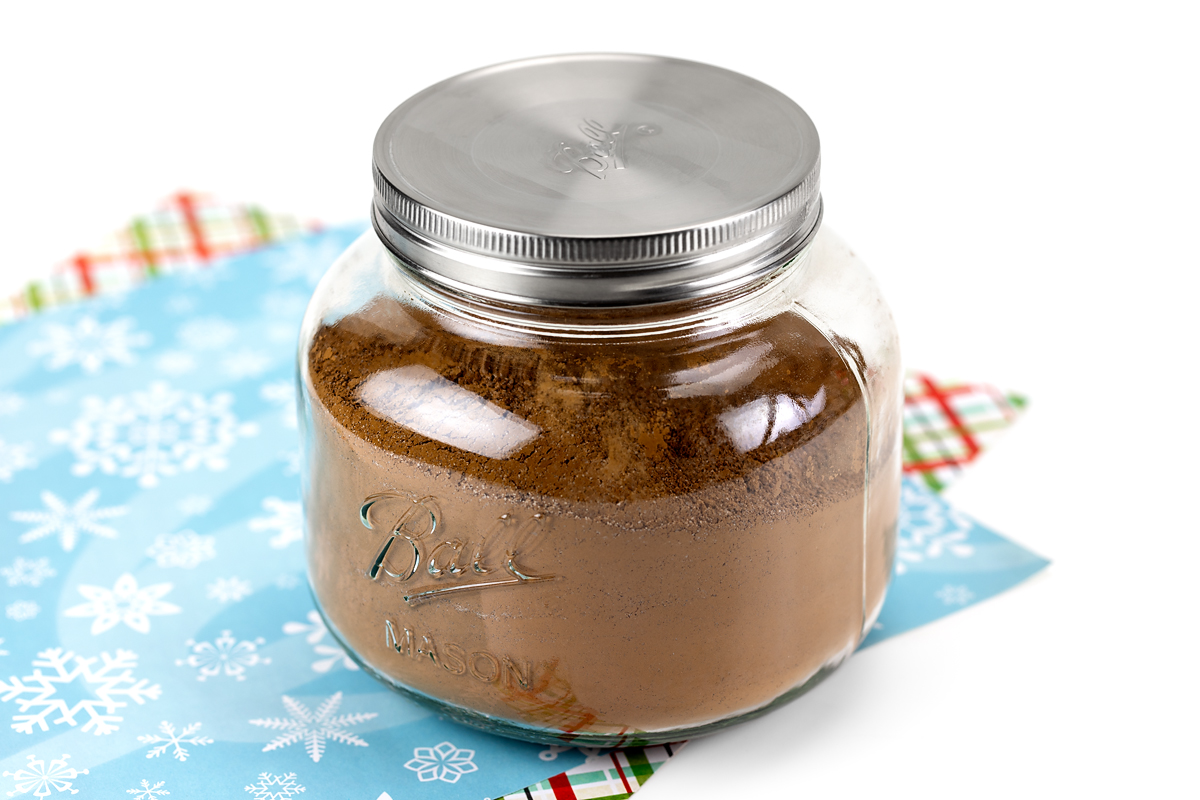Homemade hot chocolate mix in a jar.