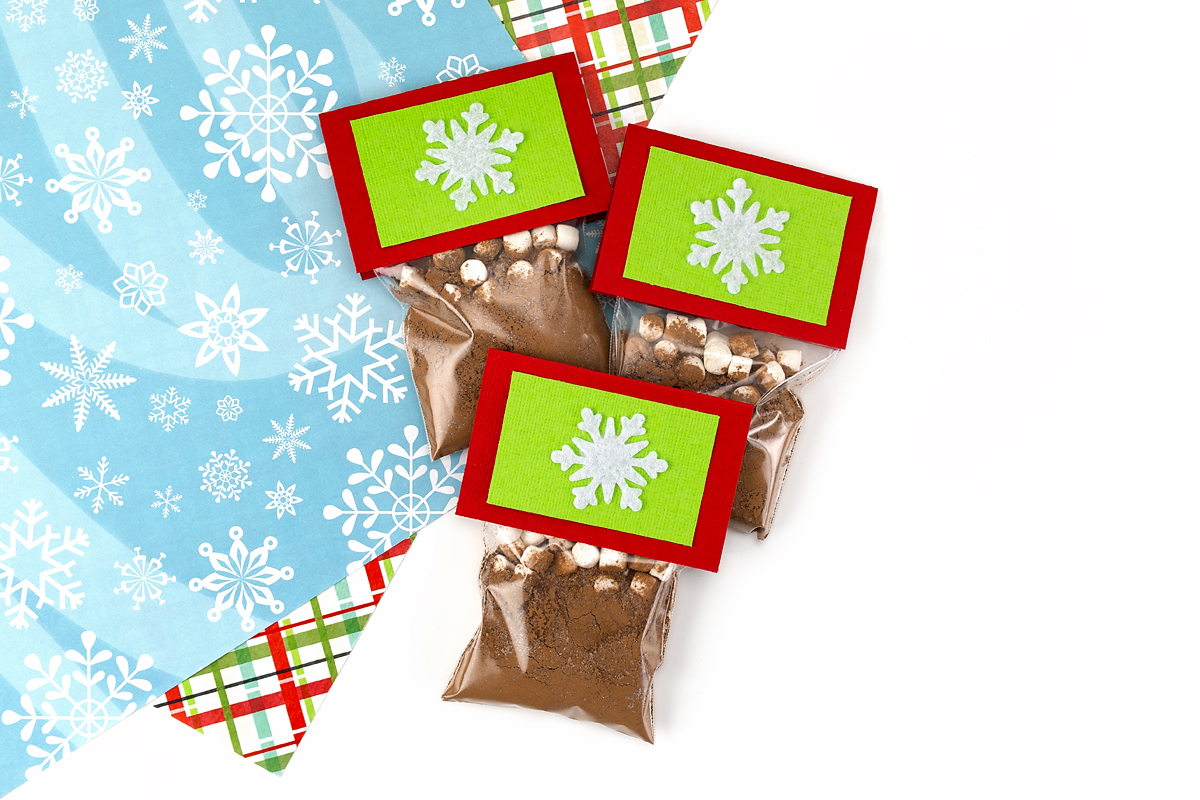 Three hot chocolate party favors.