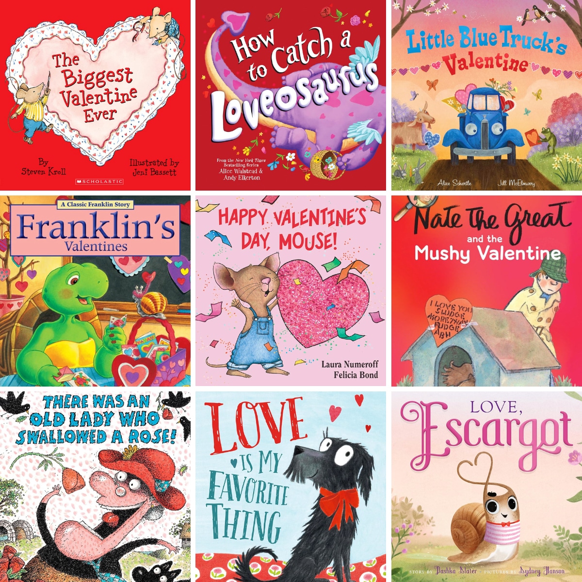 A square collage of Valentine's Day books for kids.