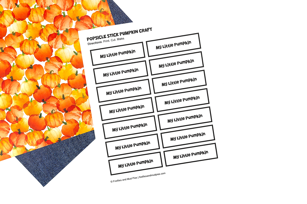Template laid out for a popsicle stick pumpkin craft.