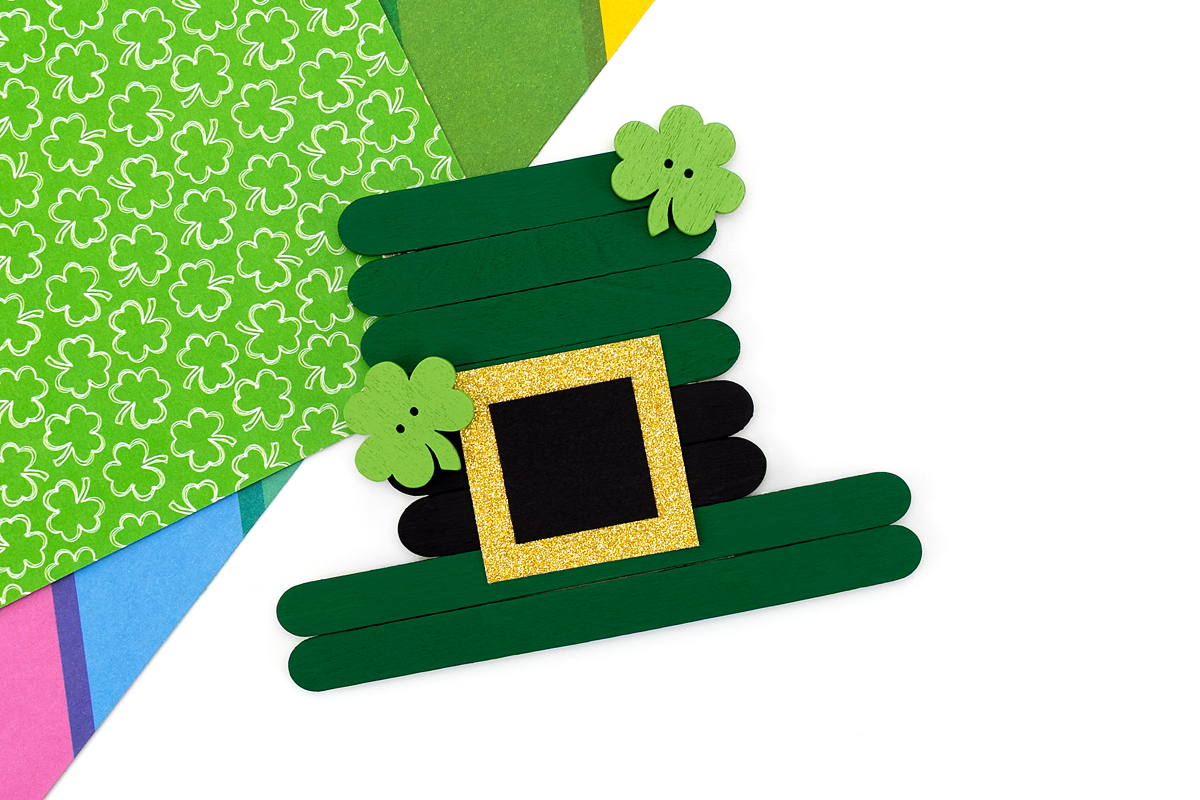 Leprechaun hat with shamrock buttons. 