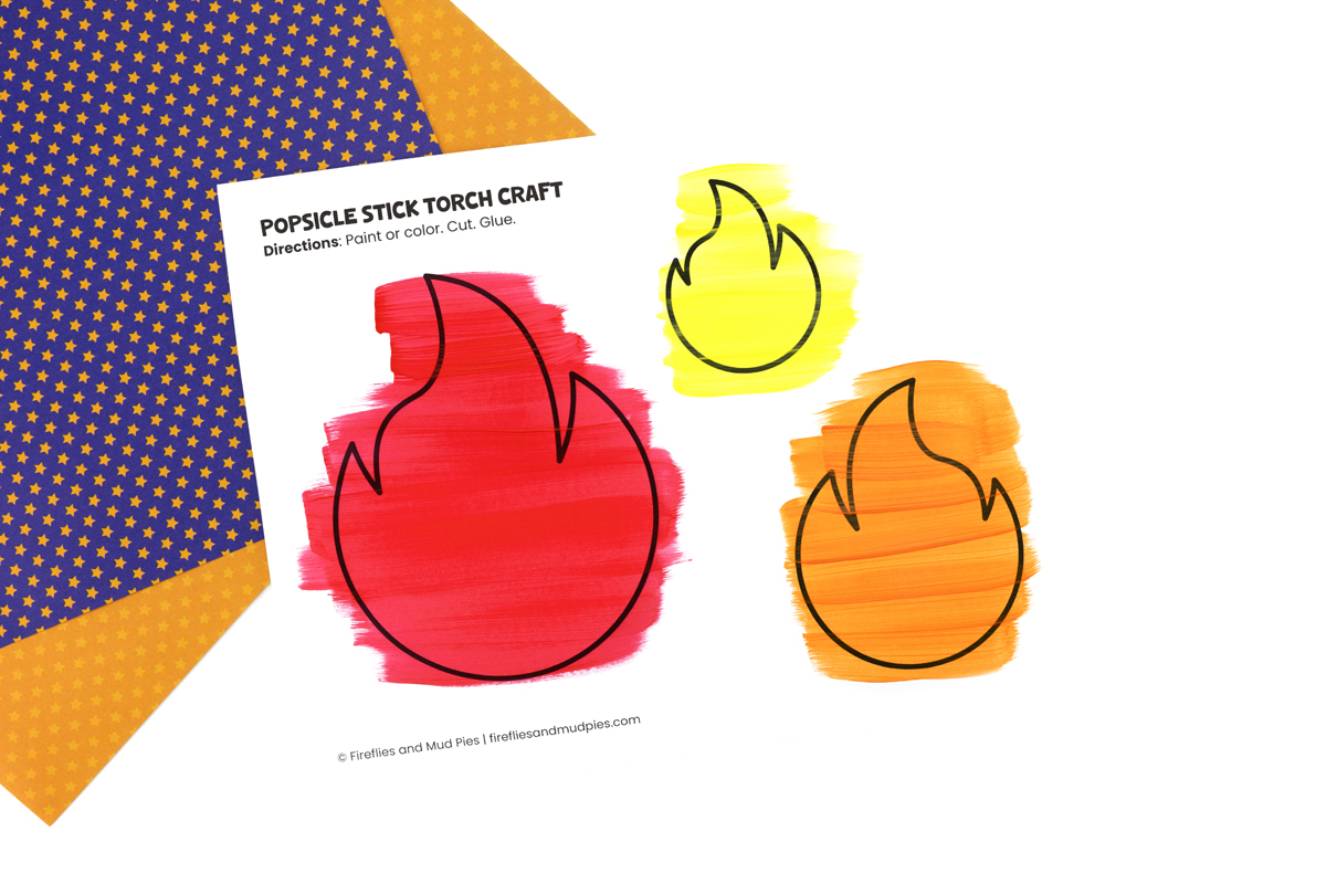 Flame template painted red, orange, and yellow.