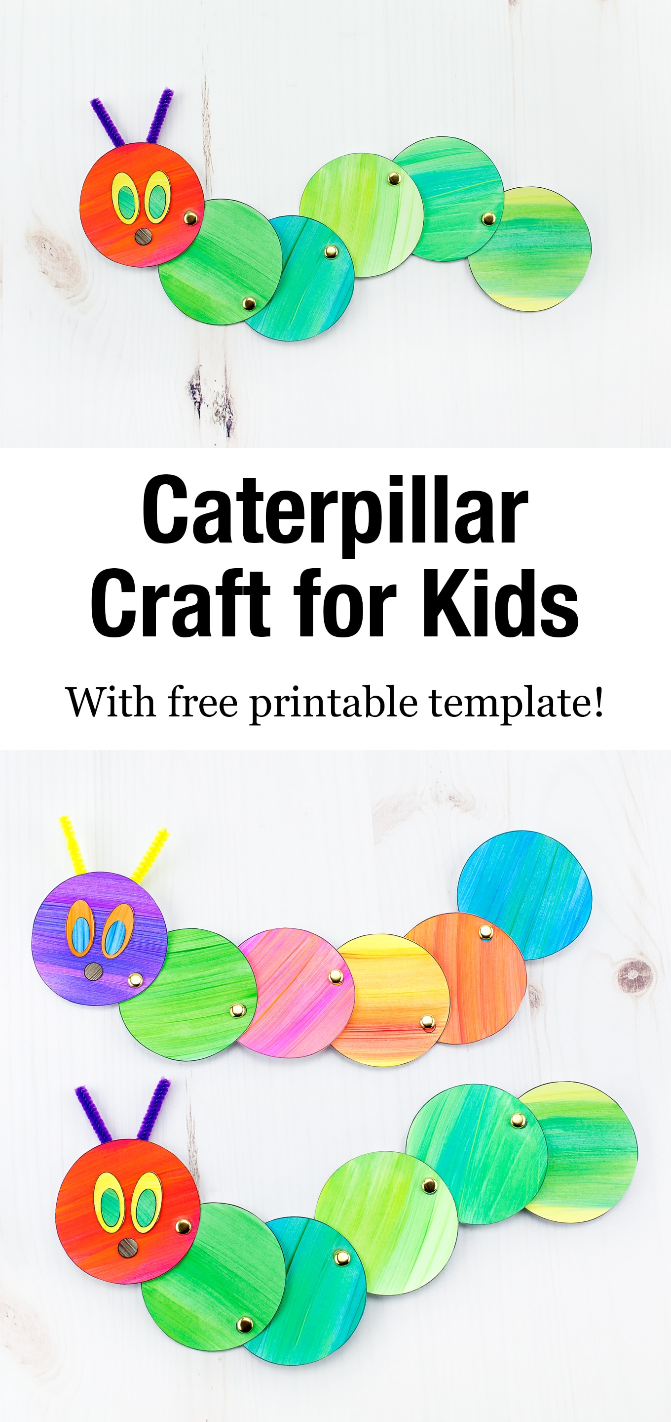 Looking for an easy and fun caterpillar craft for kids? Inspired by The Very Hungry Caterpillar, our simple caterpillar craft includes a printable template, making it perfect for home or school. #caterpillarcraft #springcraft #kidscrafts #papercrafts #veryhungrycaterpillarcrafts via @firefliesandmudpies