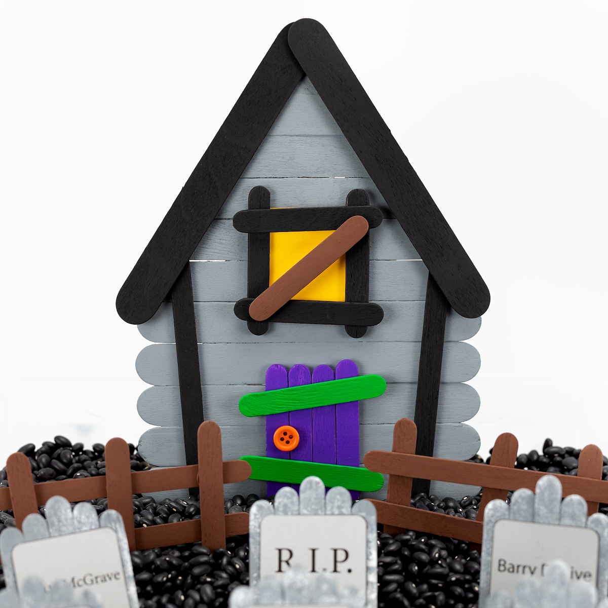 Popsicle Stick Haunted House and Graveyard Finished popsicle stick haunted house.