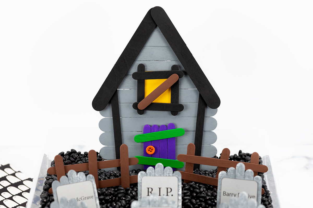 Finished popsicle stick haunted house.