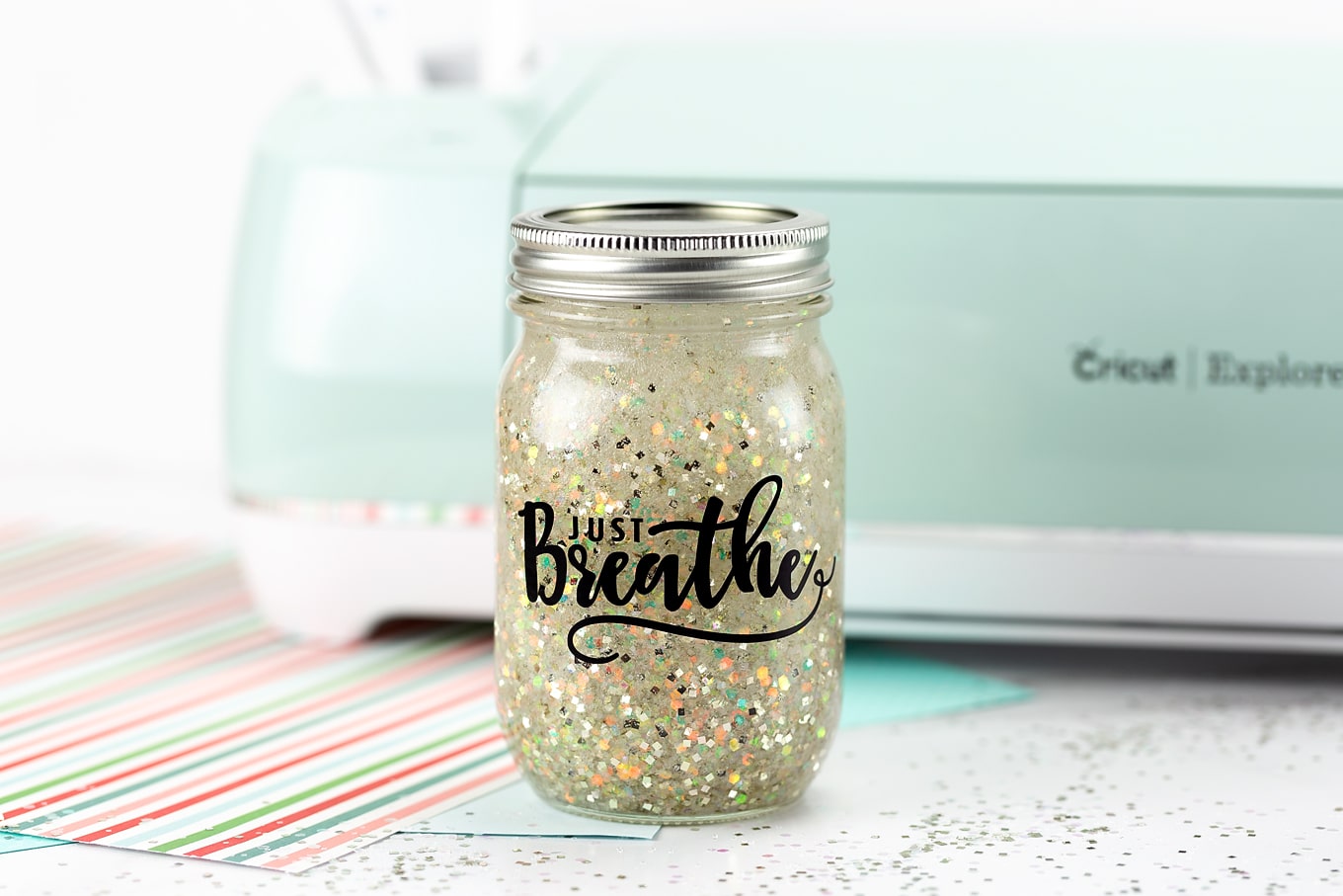 Just Breathe Glitter Jar Cricut Project