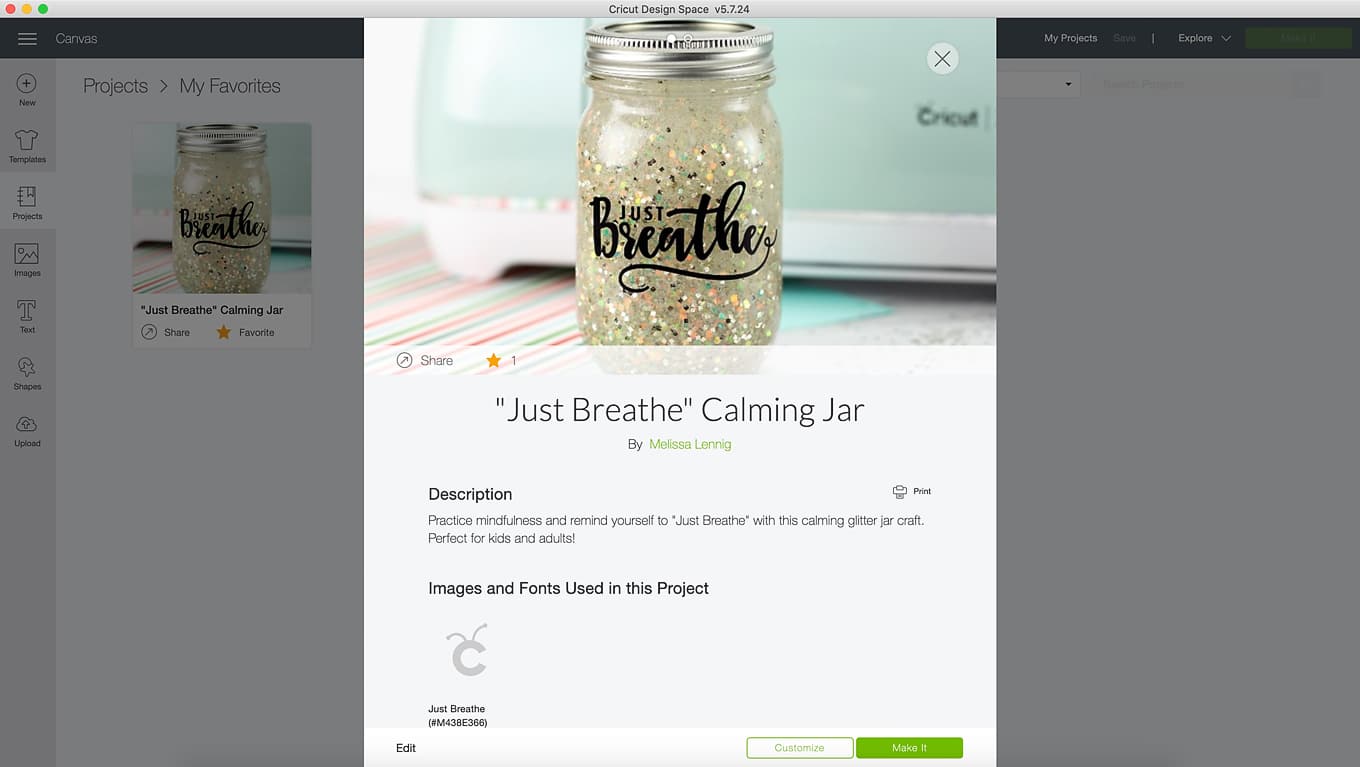 Calming Jar Design on Cricut Design Space