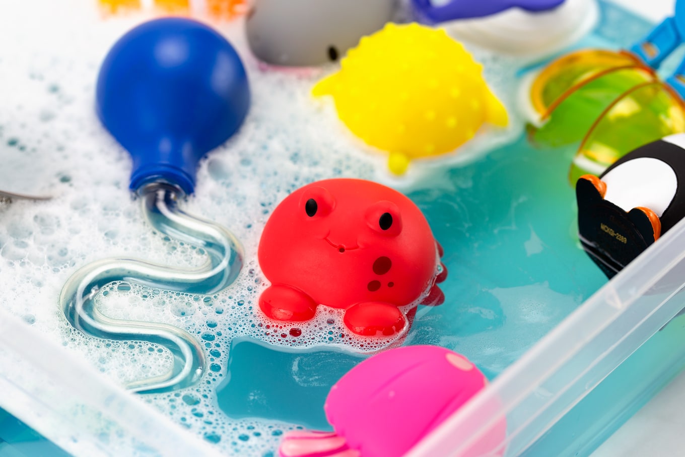 Crab Bath Toy in a Water Sensory Bin Crab Bath Toy in a Water Sensory Bin