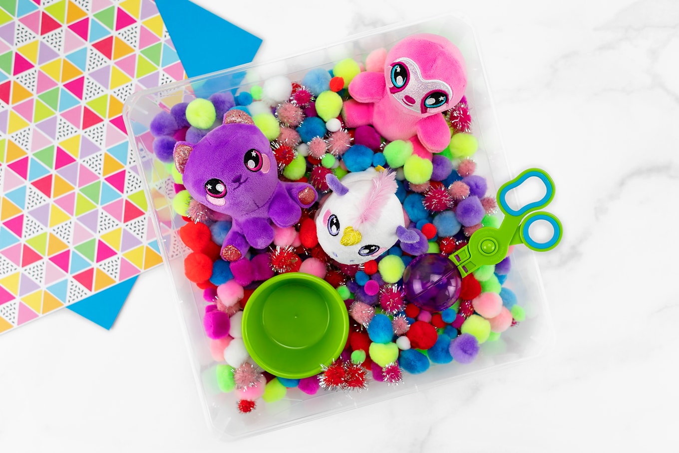 Easy DIY Pom Pom Sensory Bin