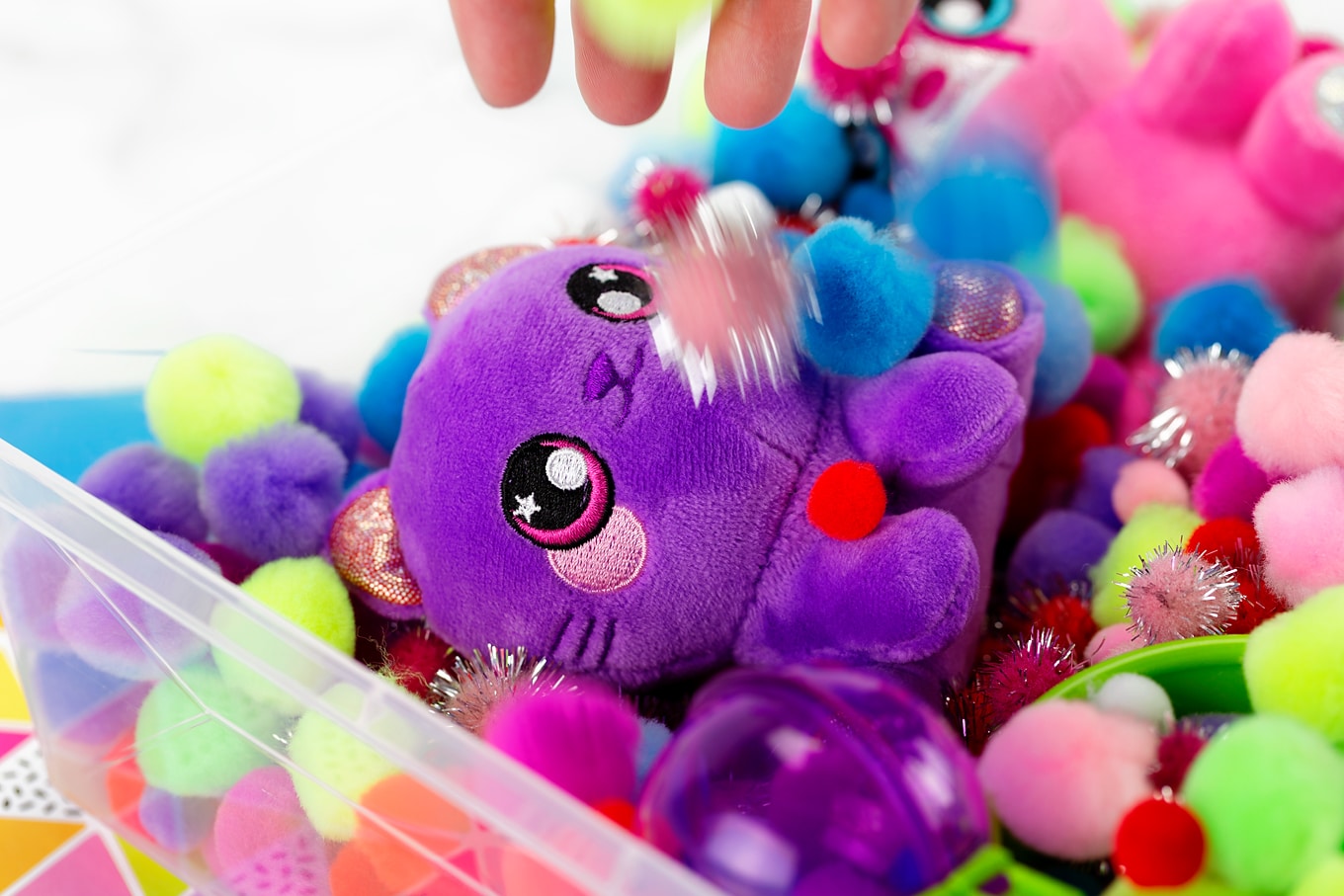 Kitten Squeezamal Buried in Pompoms