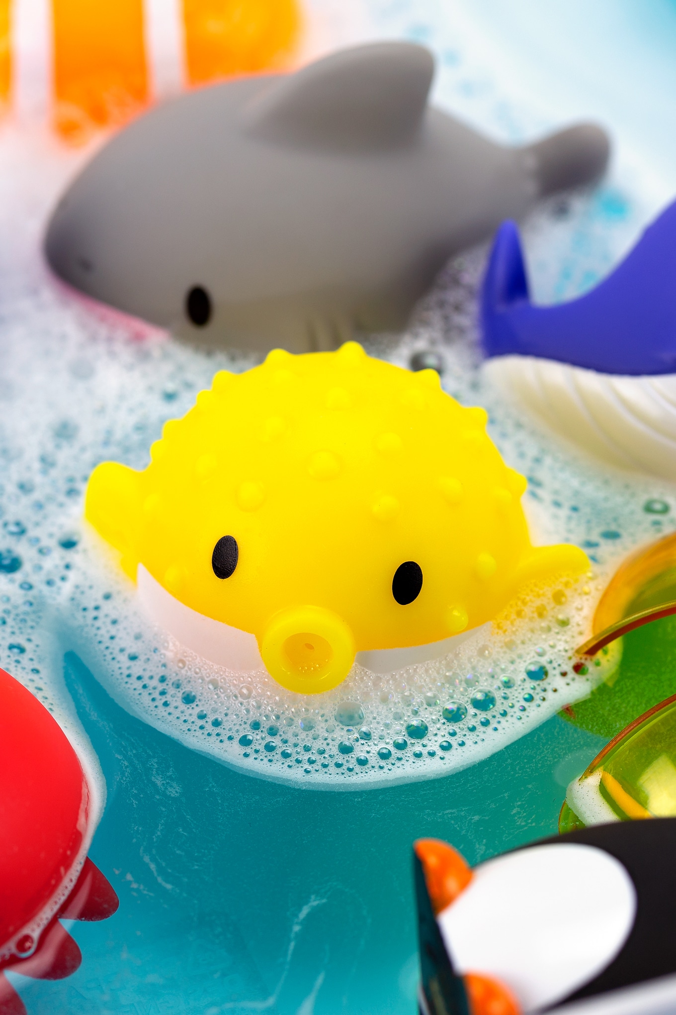 Yellow Toy Blowfish in Blue Water Yellow Toy Blowfish in Blue Water