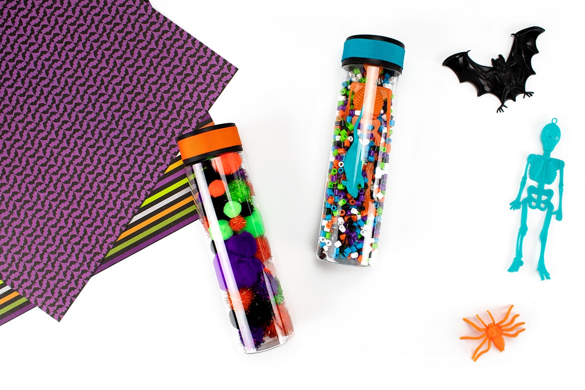 2 Halloween Sensory Bottles Two different Halloween sensory bottles.