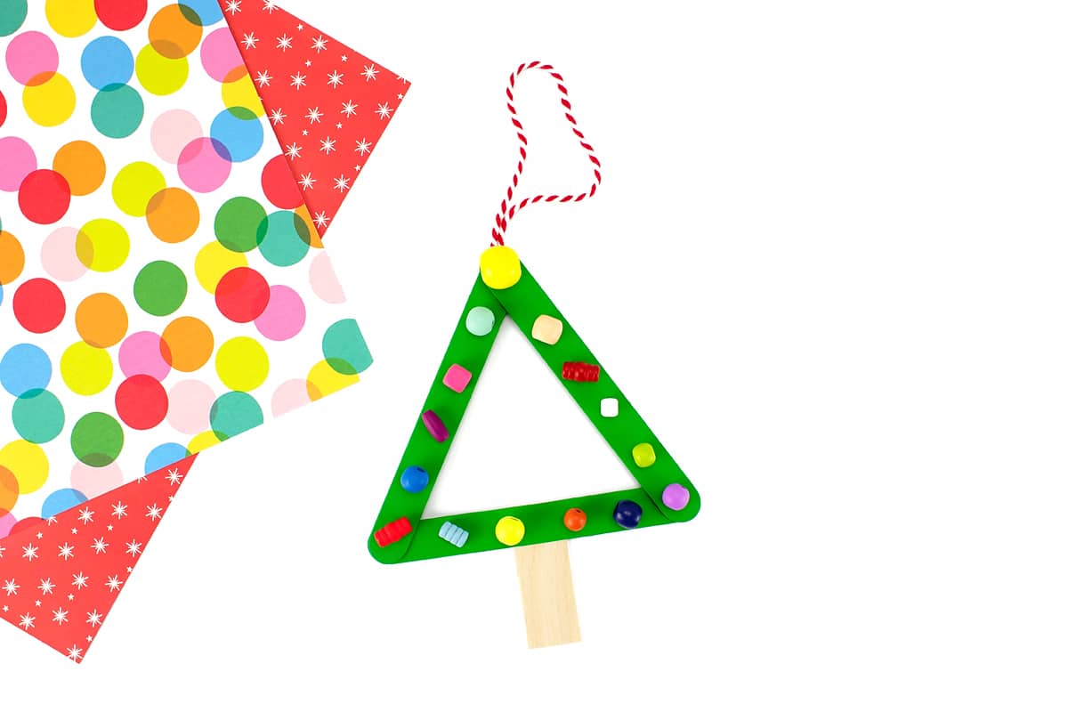 Green Popsicle Stick Tree Ornament Green Christmas tree ornament.