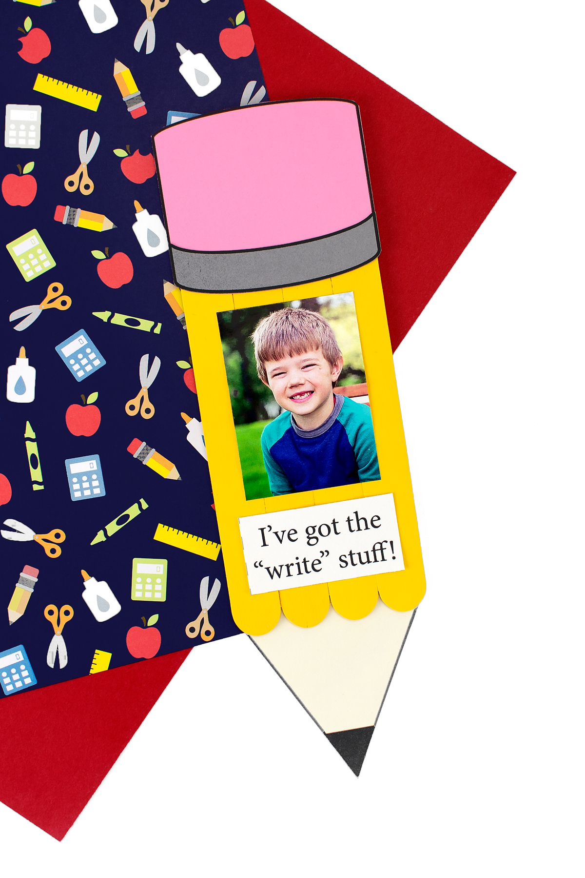 Finished popsicle stick pencil craft.