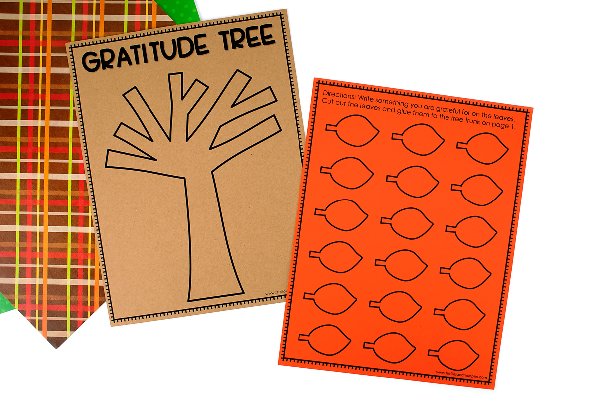 Free Printable Gratitude Tree Template Gratitude tree template printed on orange and brown paper.
