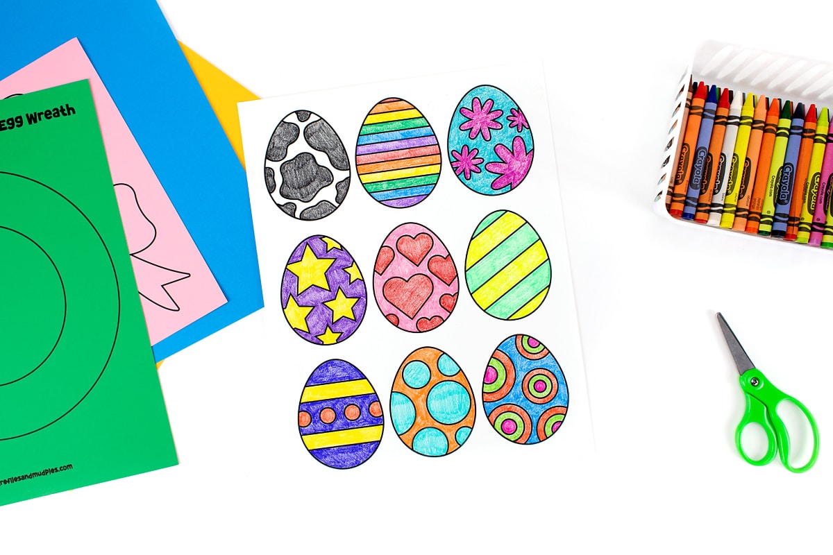 Easter egg template colored in.