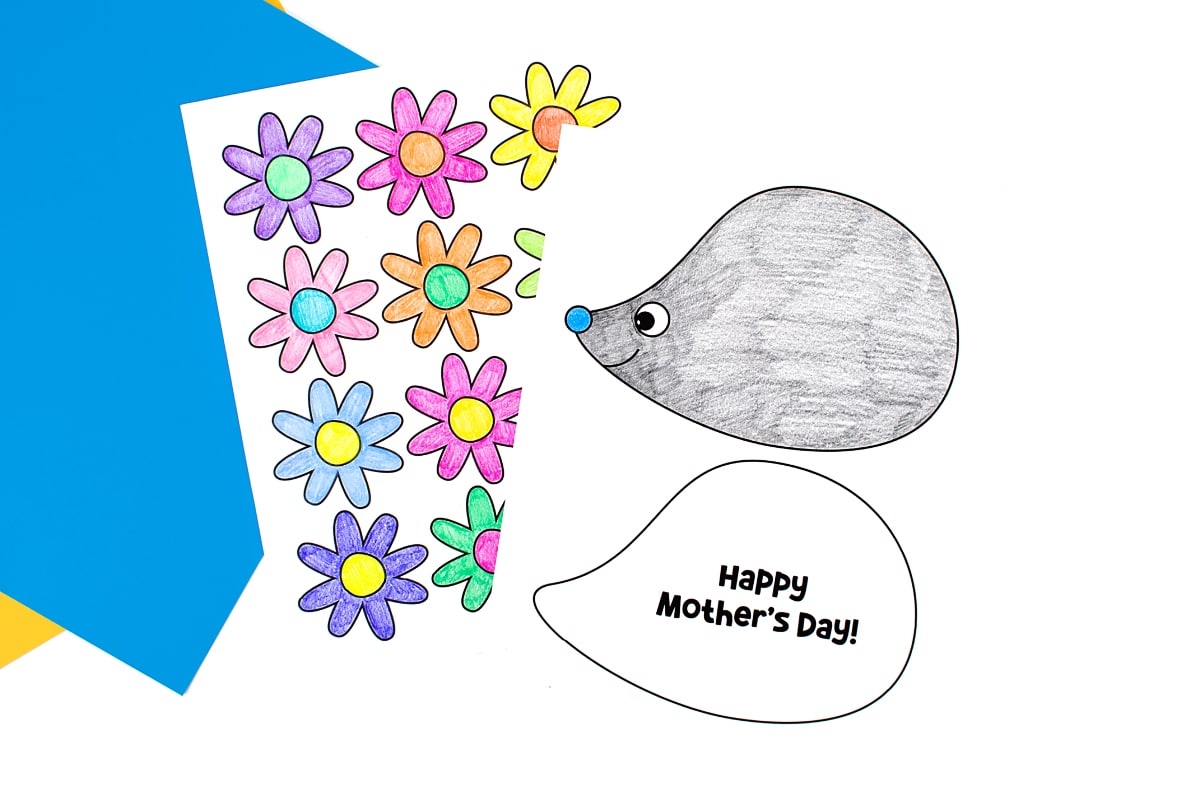 Spring hedgehog cards colored in.