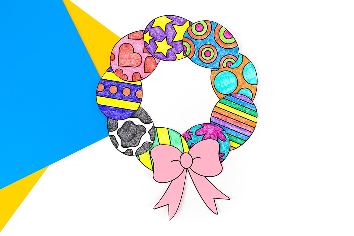 Finished Paper Easter Egg Wreath craft for kids.