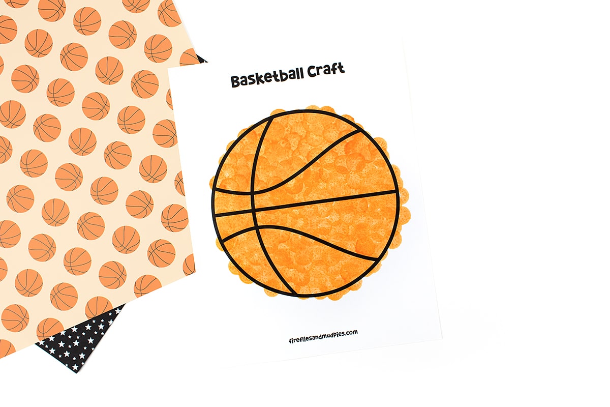 Basketball template decorated with orange circles from a dot marker.