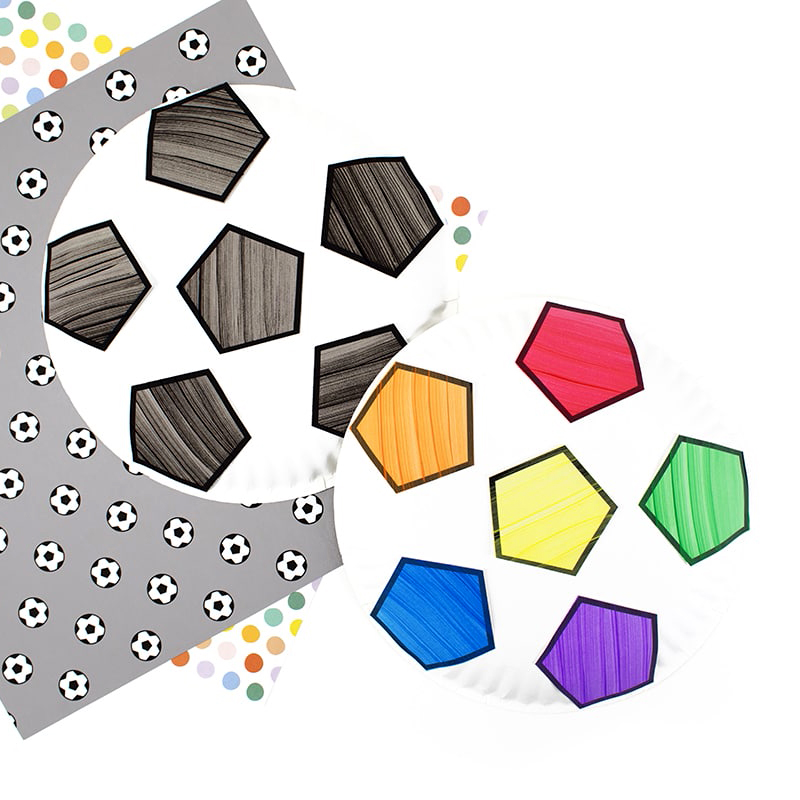 Paper plate soccer ball craft for kids.