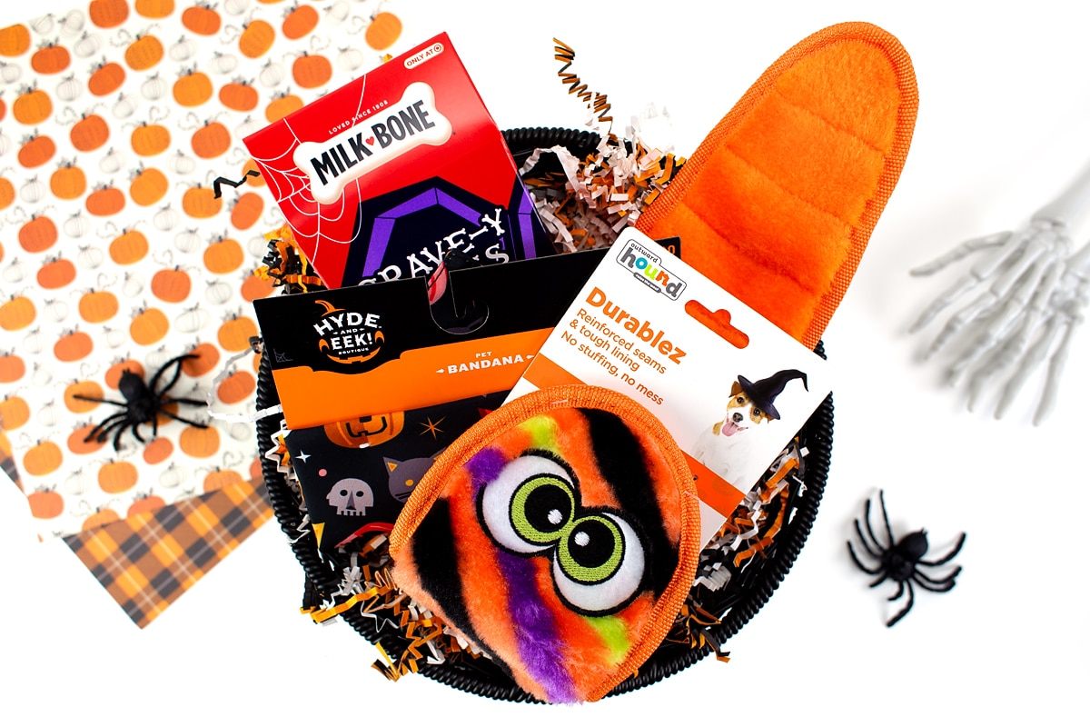 A Boo Basket filled with Halloween treats for pets!