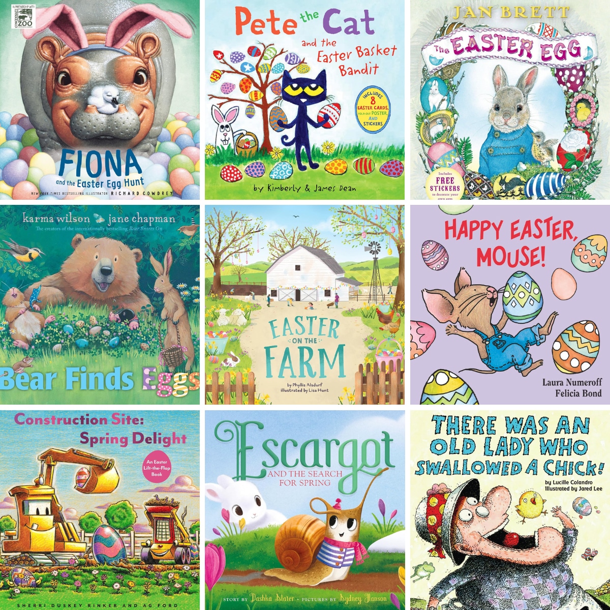 A collage of colorful Easter books for kids.