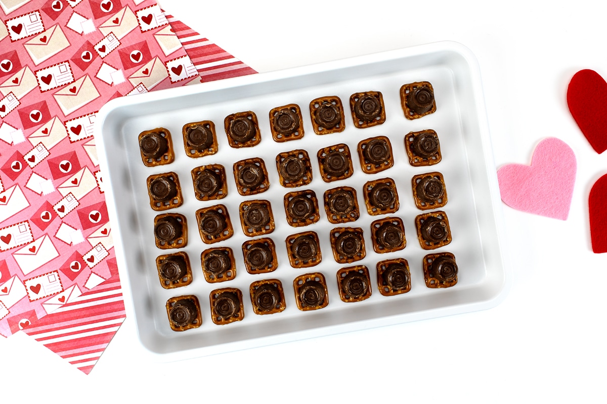 Rolos on top of pretzels.