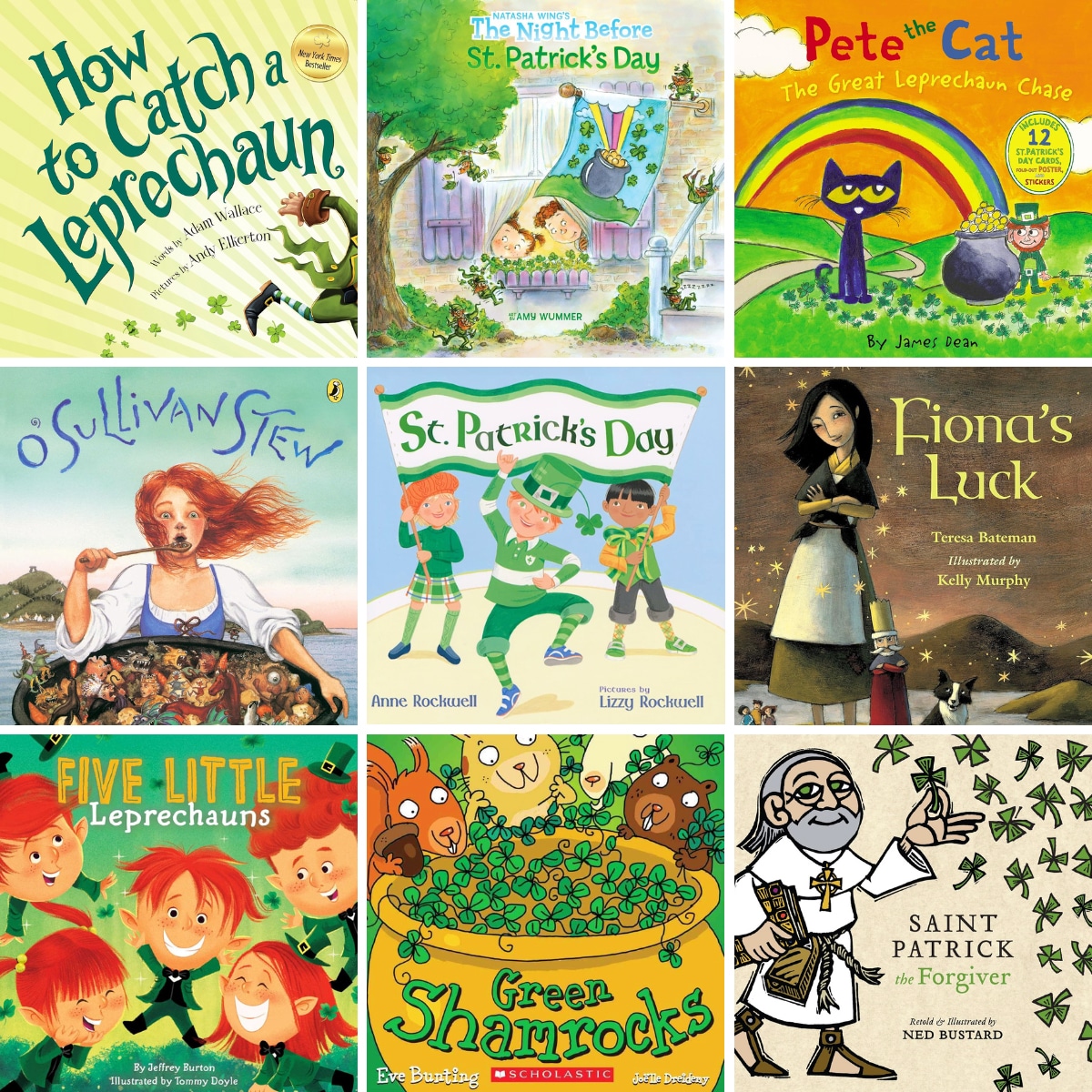 A collage of St. Patrick's Day children's books.