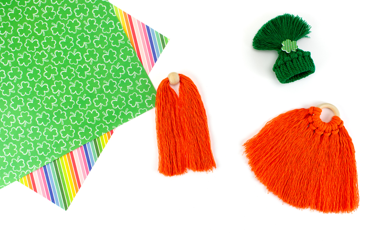 Mustache, beard, and hat for macrame gnome craft.