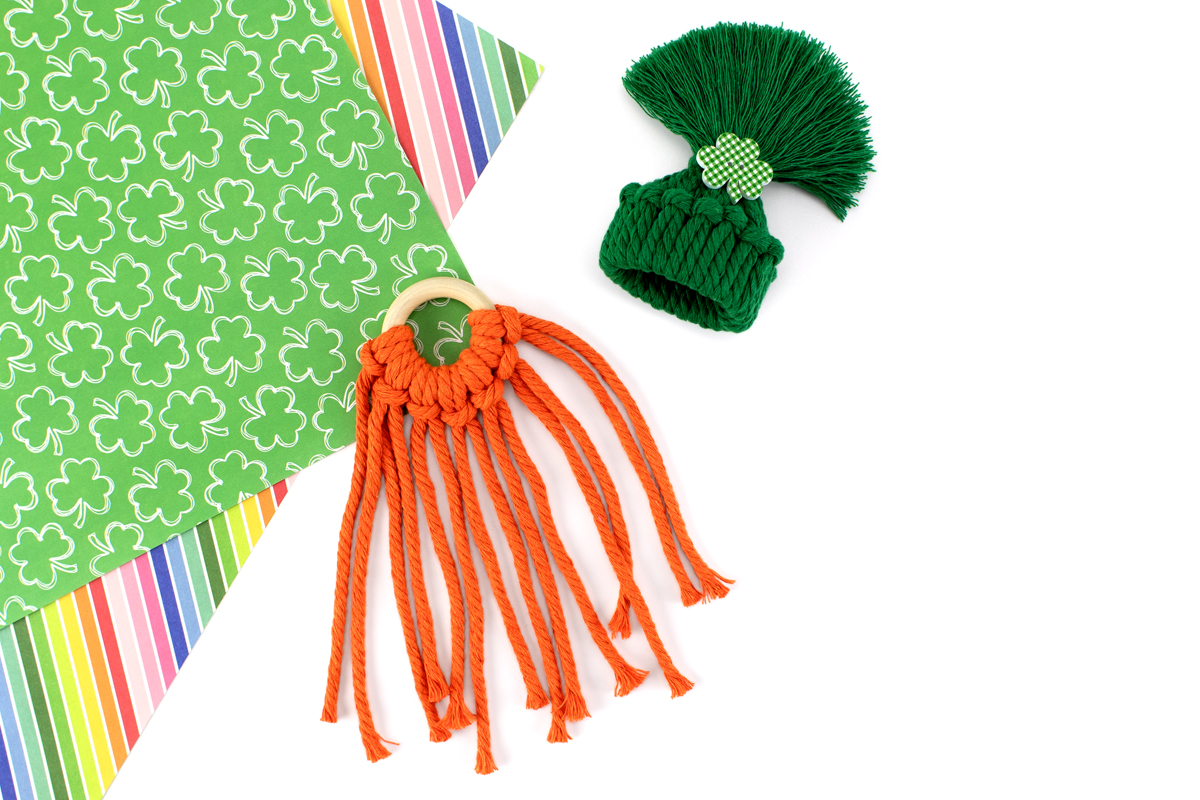 The process of making the Macrame Gnome's beard and hat. 