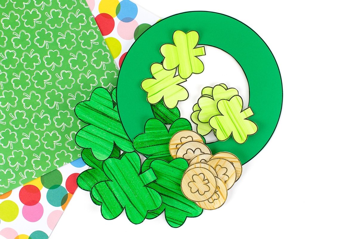Shamrock Wreath pieces cut out and ready to glue.