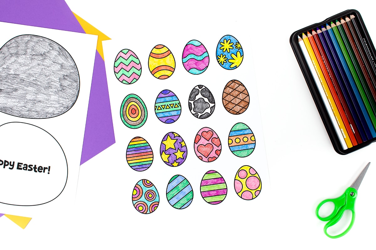 Easter eggs colored in.