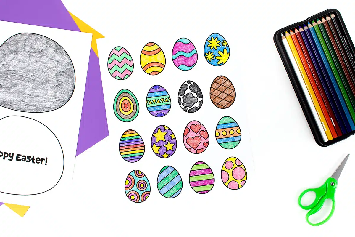 Easter eggs colored in.