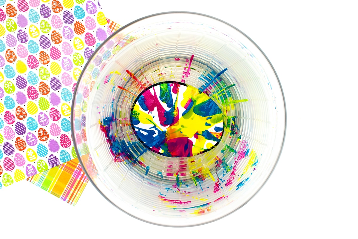 Paper egg after spin painting.