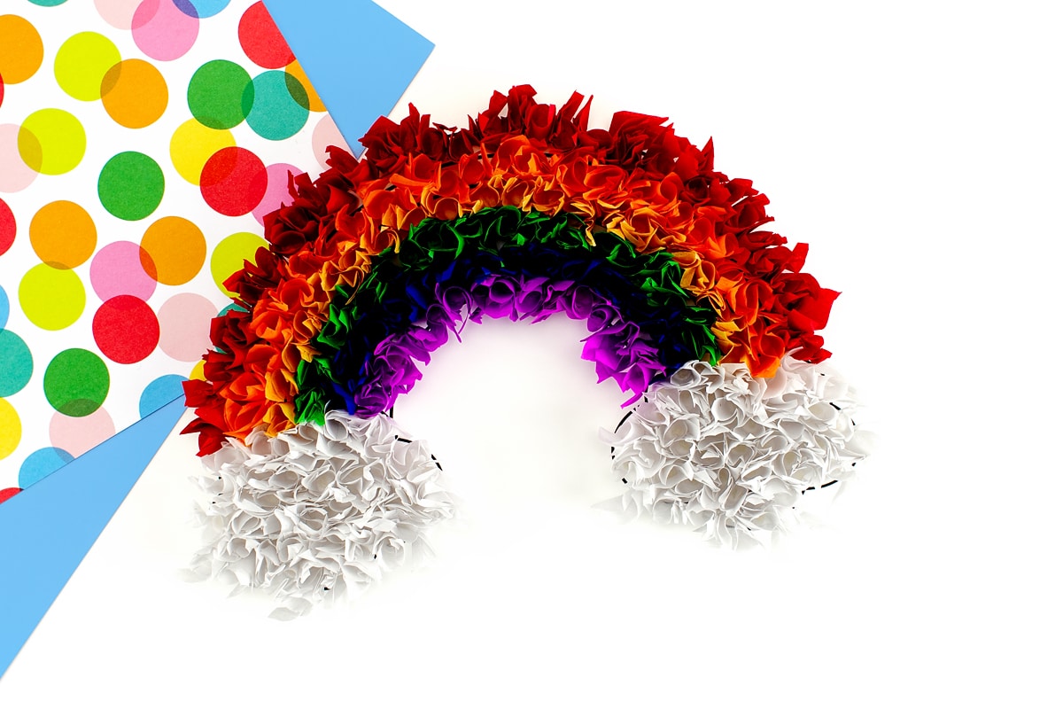 Finished tissue paper rainbow craft.