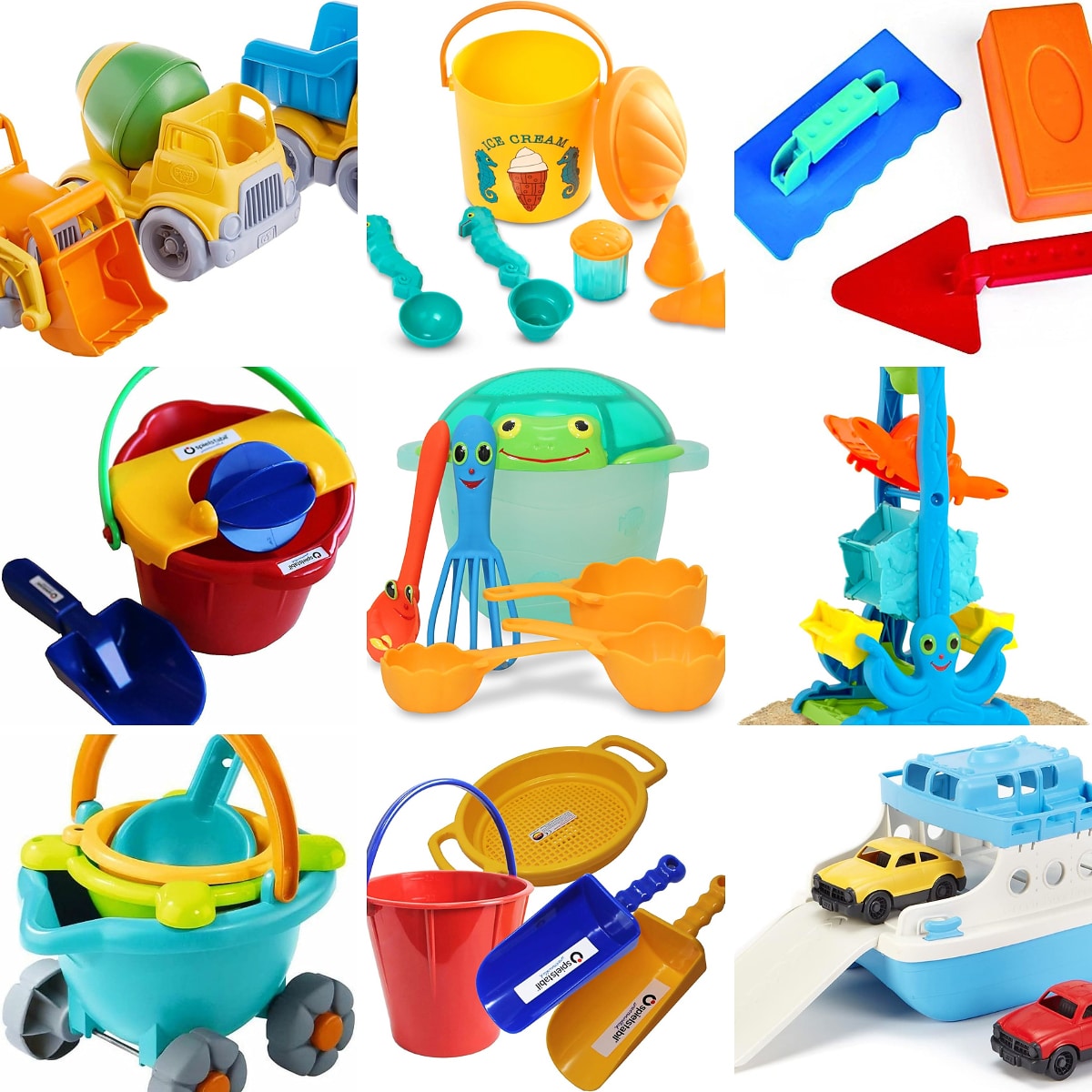 Collage image of the best sand toys for kids. 
