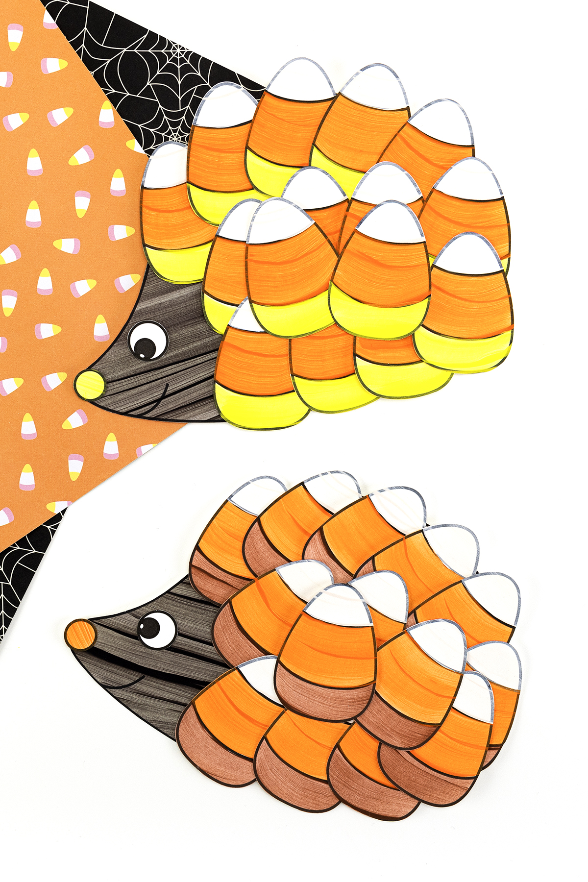 Long vertical image of Halloween Hedgehogs.
