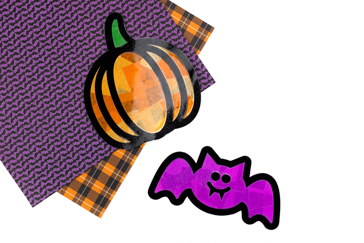 Finished bat and pumpkin suncatchers for kids.