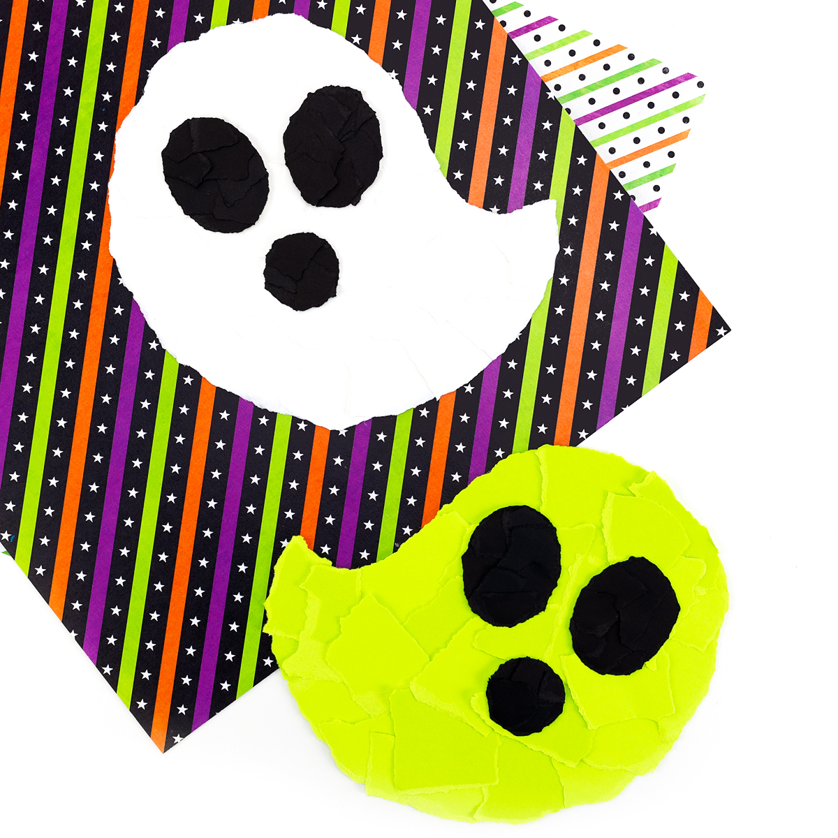 White and green torn paper ghost crafts.