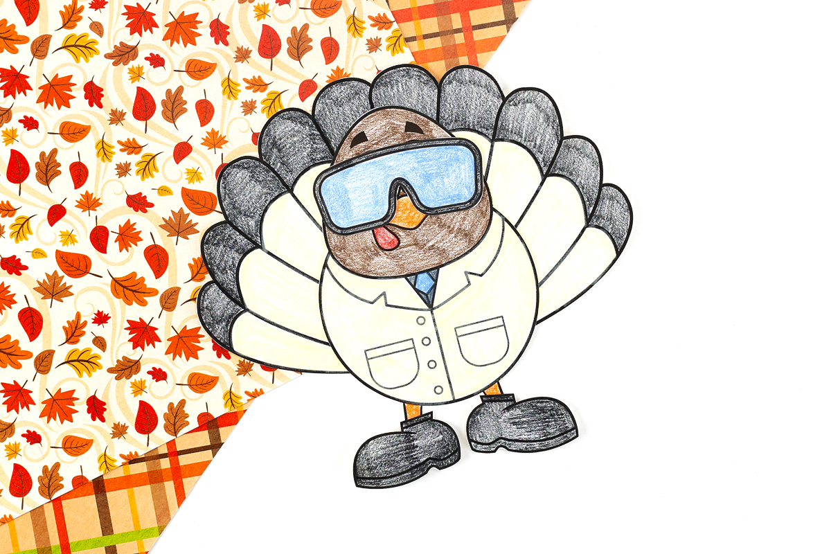 Scientist turkey disguise craft for kids.