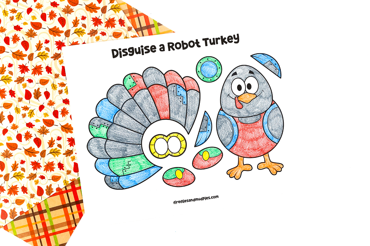Robot turkey colored in for Thanksgiving.