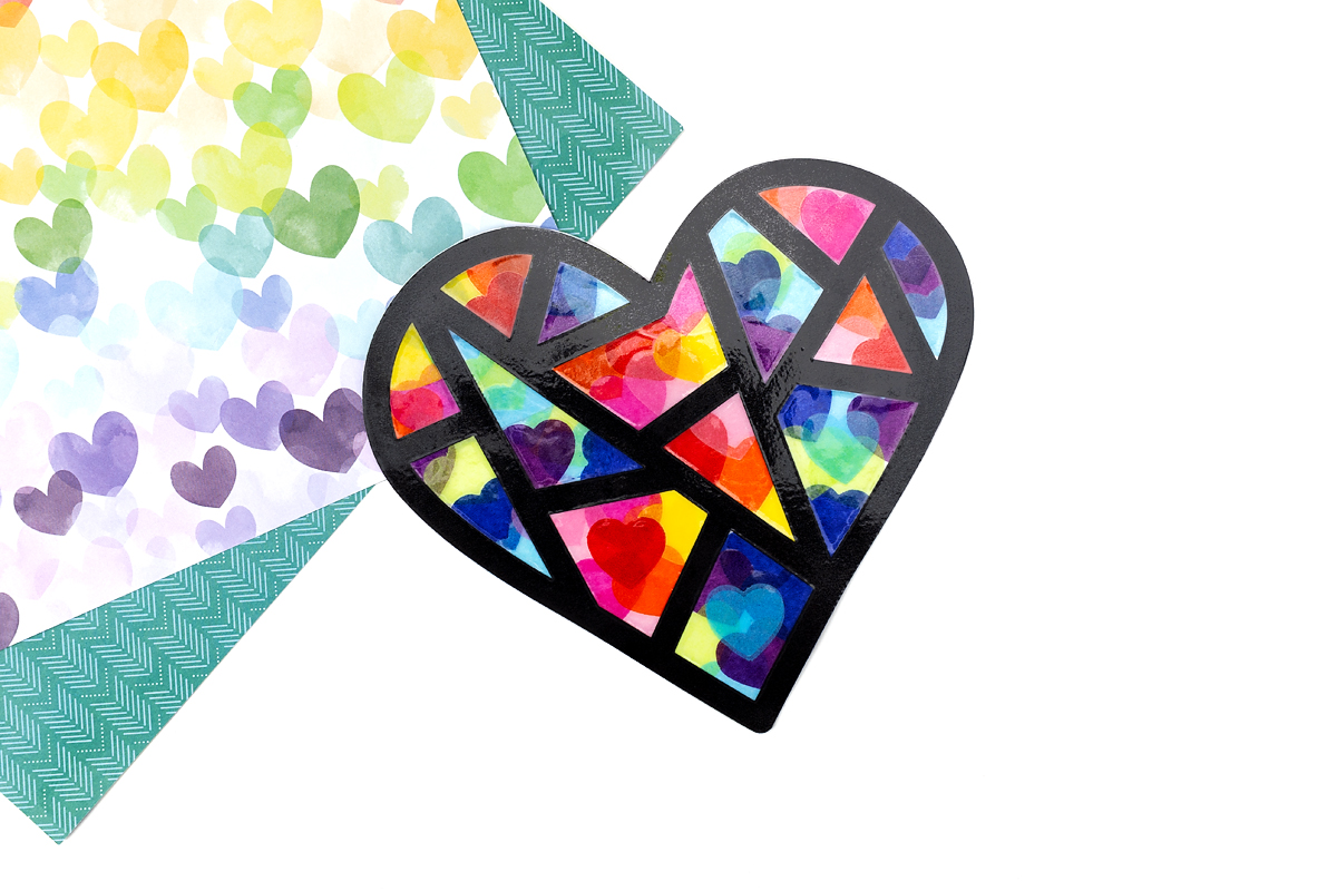Easy and fun Valentine suncatchers craft finished and ready to hang.