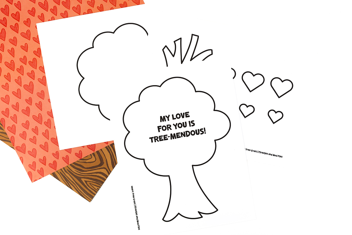 Three pages of a Heart Tree Craft template.