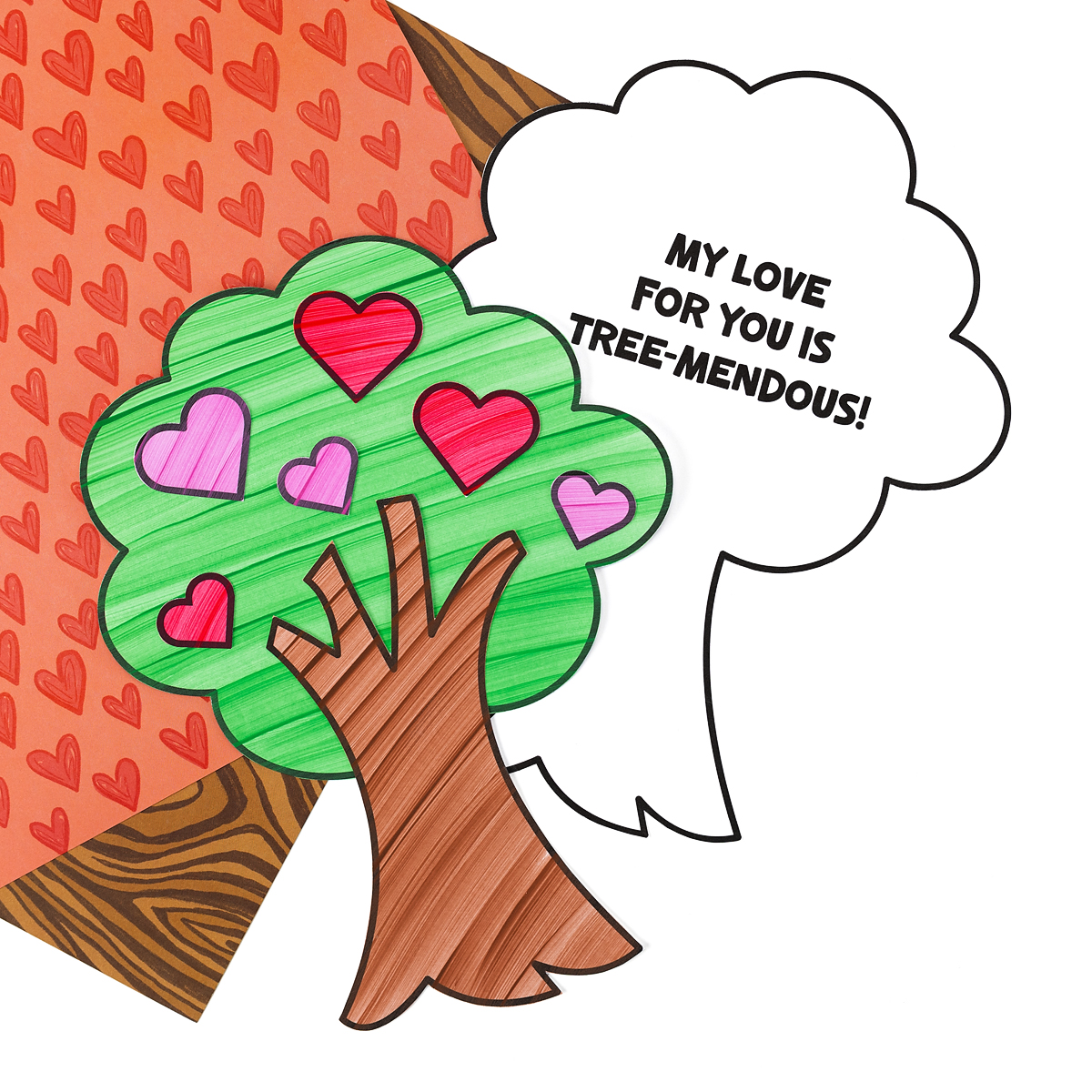 Heart Tree Craft for Valentine's Day on scrapbook paper.