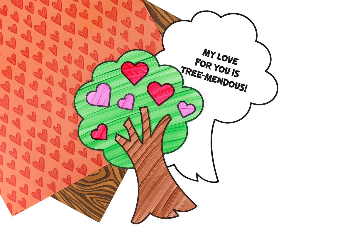 Heart Tree Craft turned into a card that reads, "My love for you in tree-mendous!"