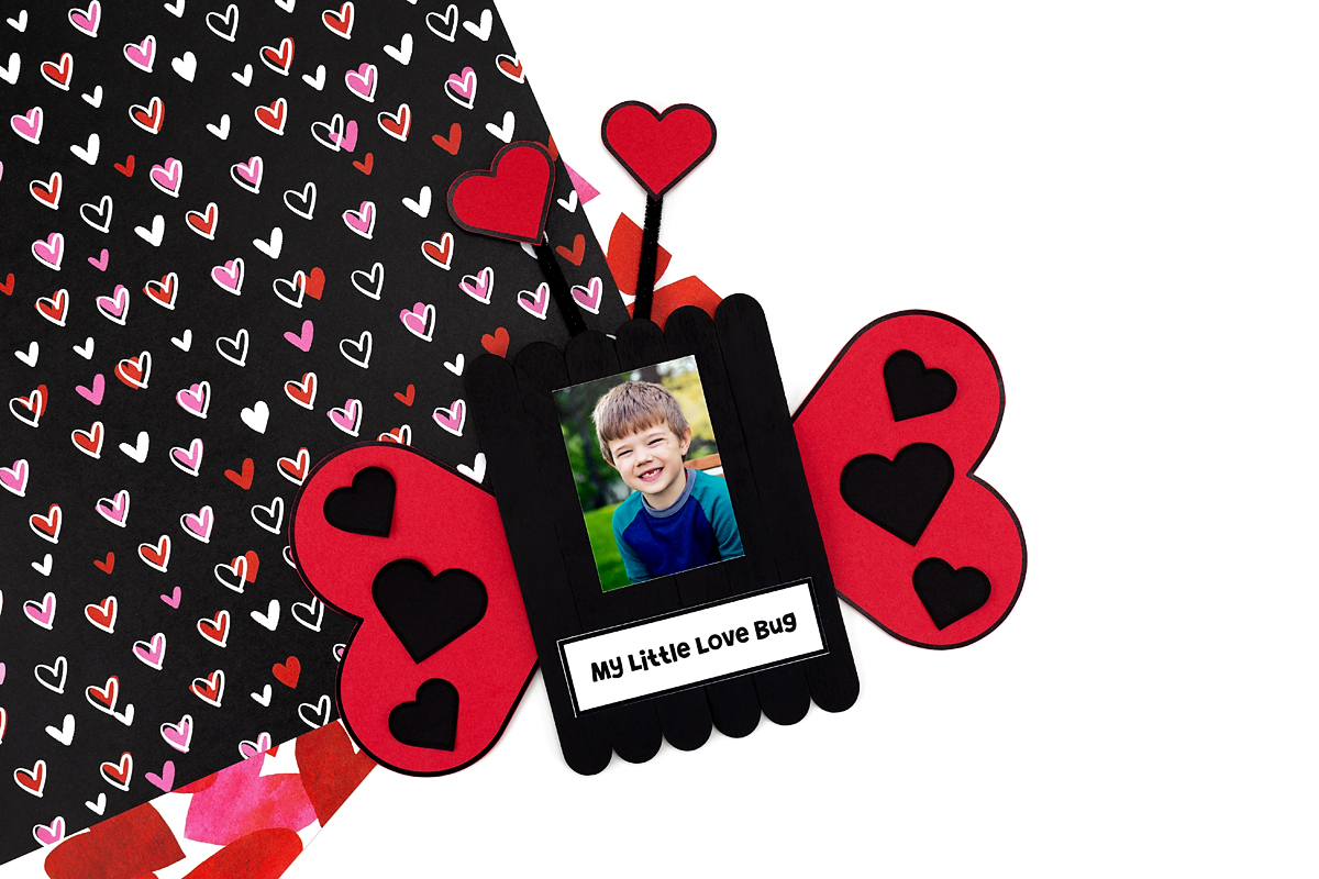 Finished popsicle stick love bug keepsake craft for kids.