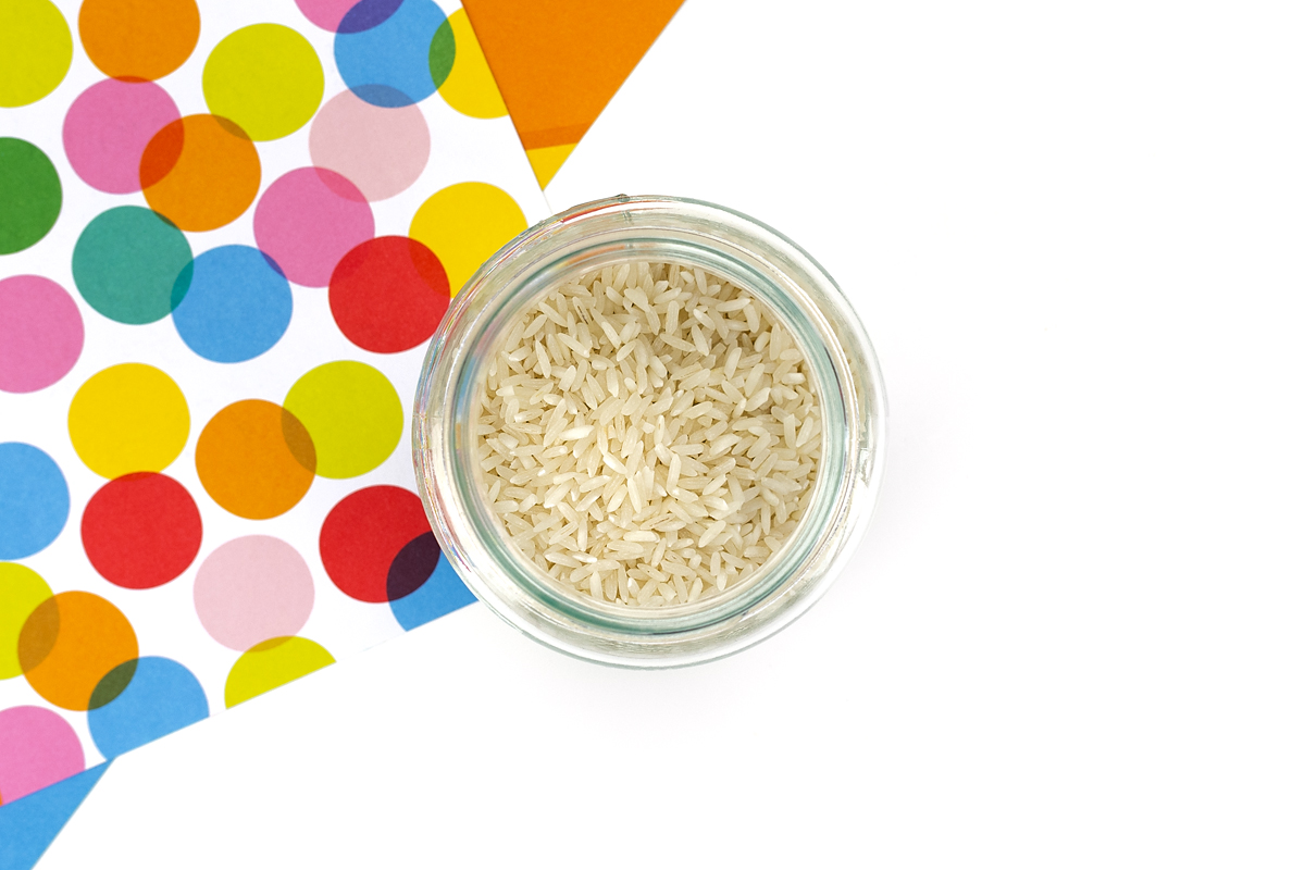 Jar of white rice.