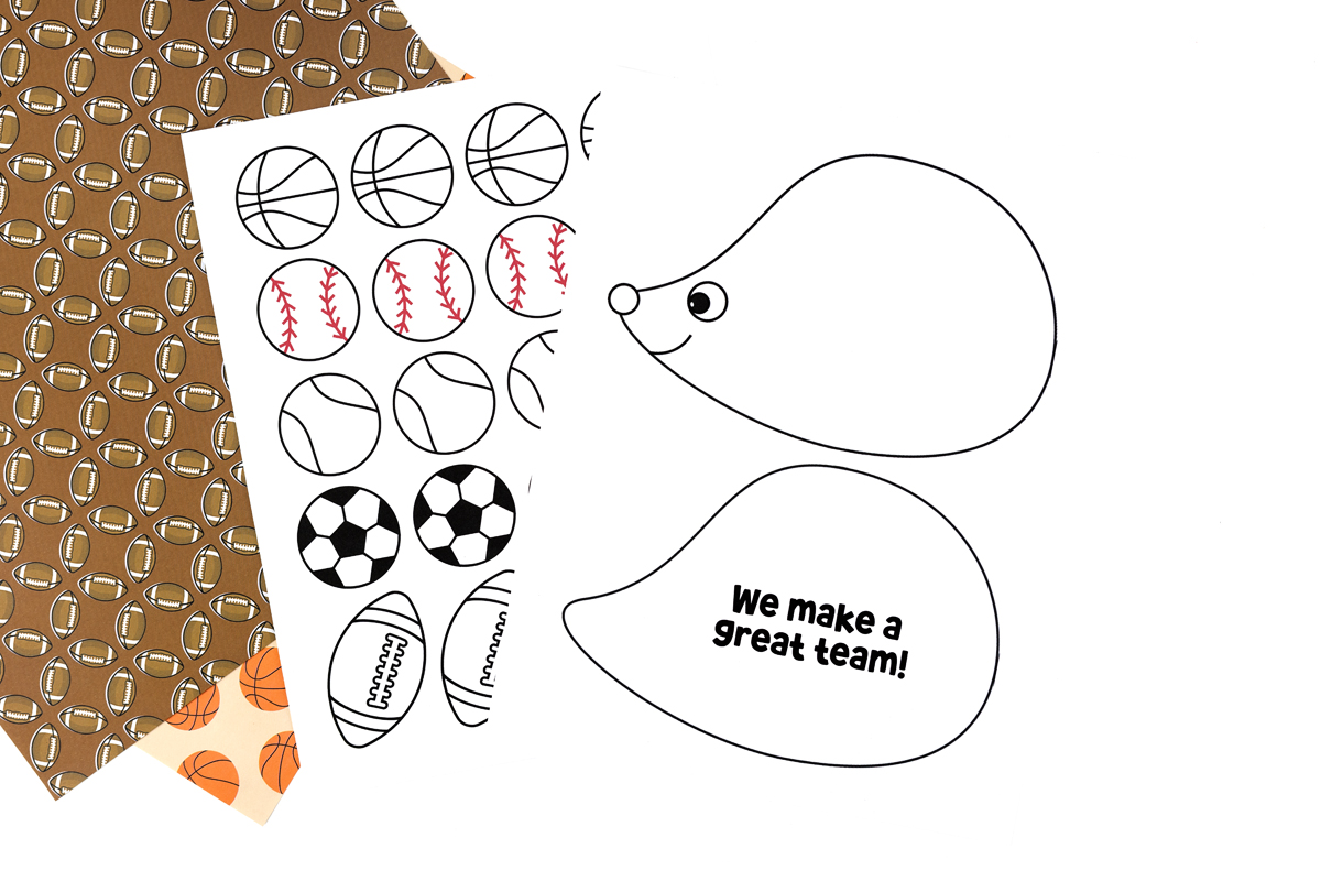 Sports-themed hedgehog valentine templates for kids.